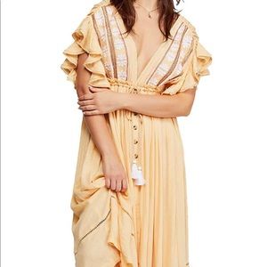 Free people embroidered button down midi dress.